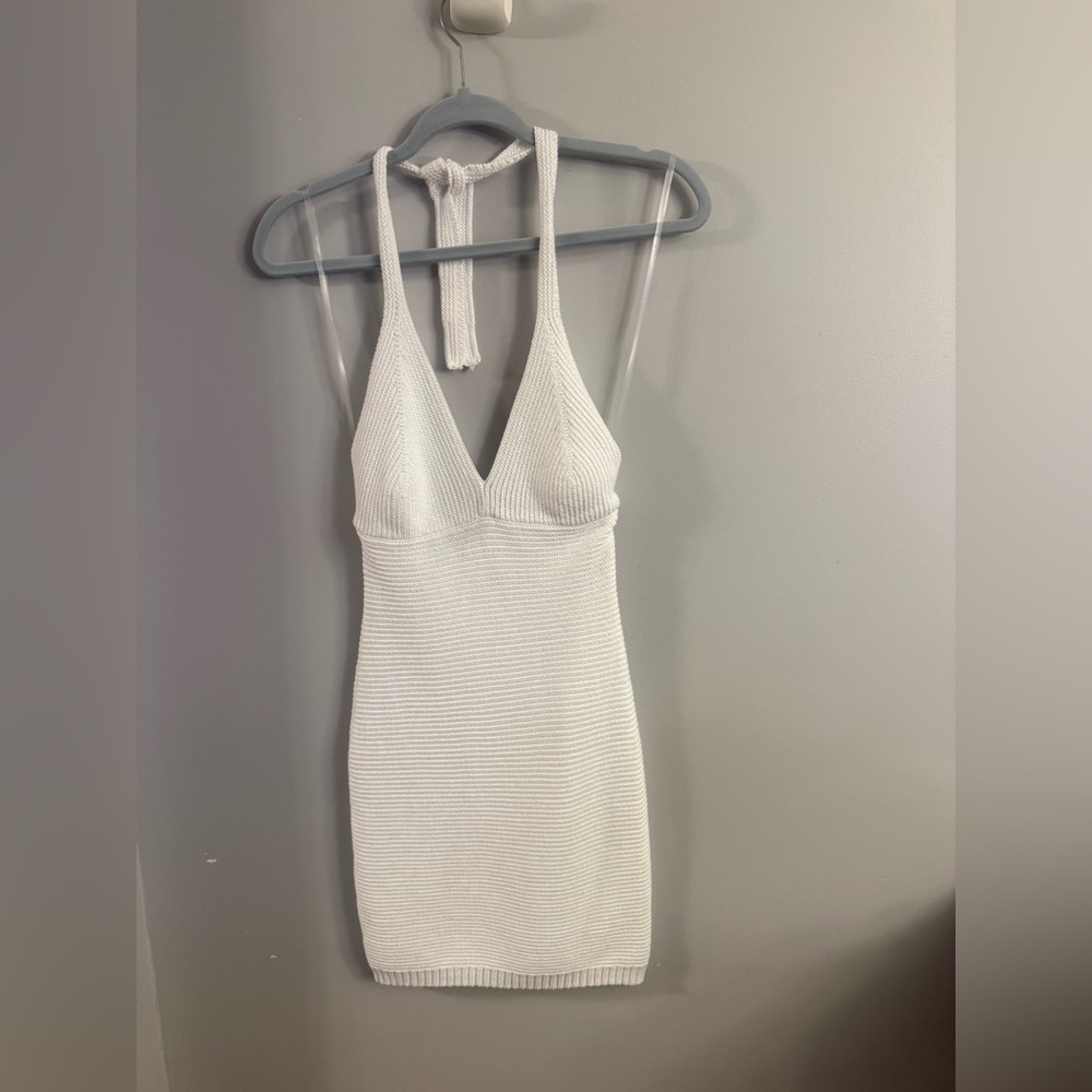 Wild Fable White Knit Halter Mini Dress Size Small Y2K Minimalist Bodycon